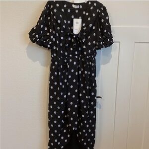 Anthropologie Delfi Collective NWT Black and White Polka Dot Midi Dress